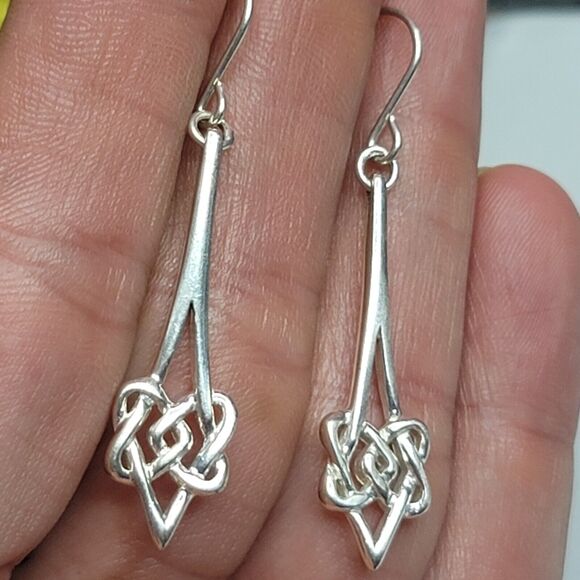 Vintage STERLING Irish Medieval Twisted Interlace CELTIC KNOT Dangle Earrings - Picture 6 of 6